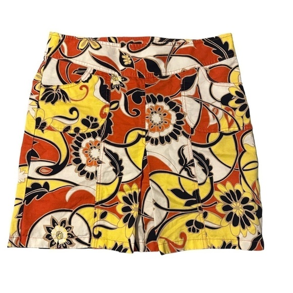 *CLEARANCE* Ann Taylor retro print yellow red linen blend pencil skirt size 8 - Picture 1 of 9